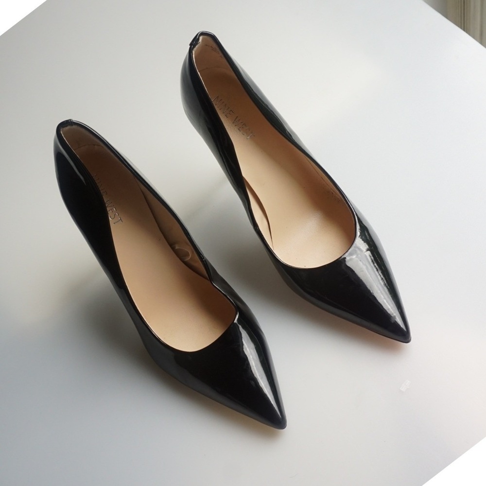 Nine West Womens Black Patent Pointed Toe Stiletto Pumps Heels 8 M